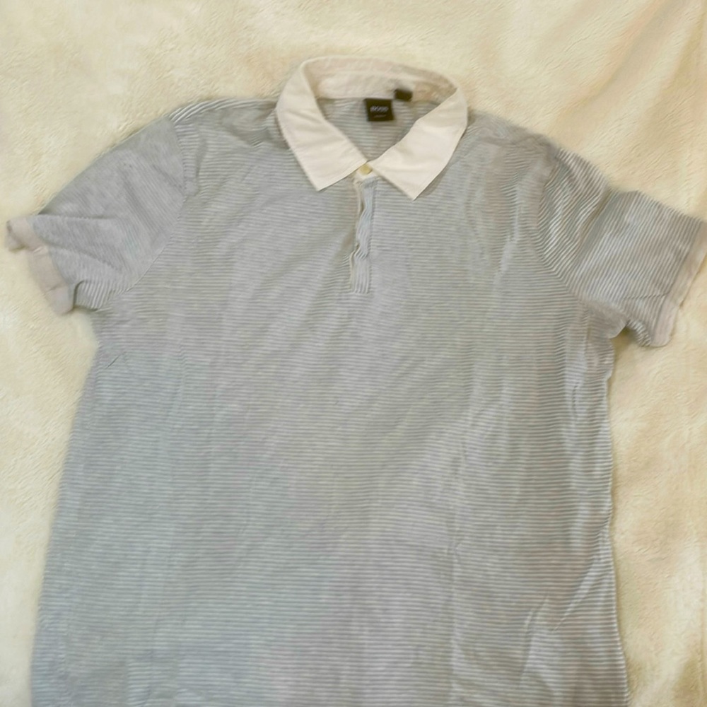 Hugo boss men polo shirt slim fit XXL STRIPED blue and white with white collar